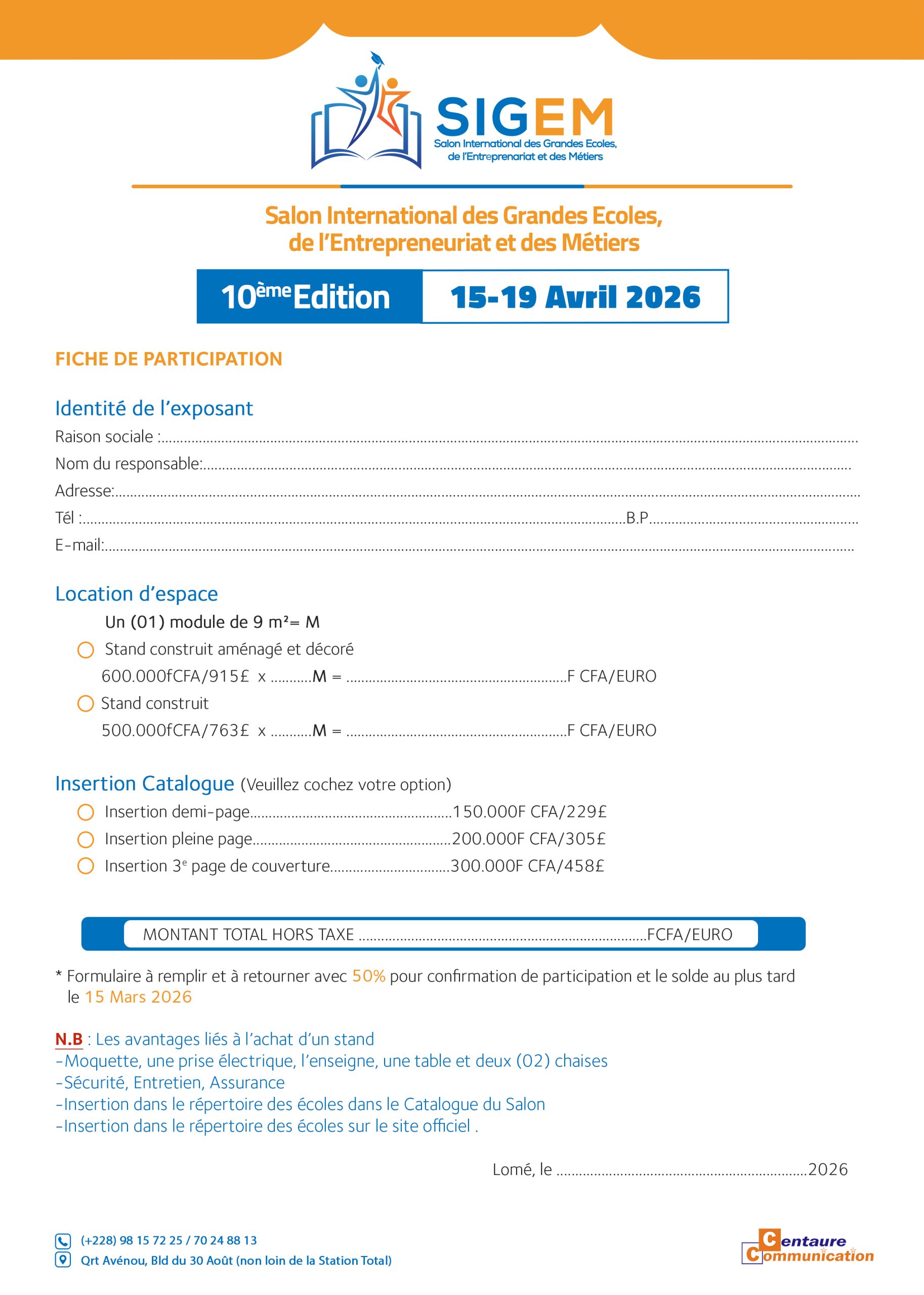 Fiche de Participation